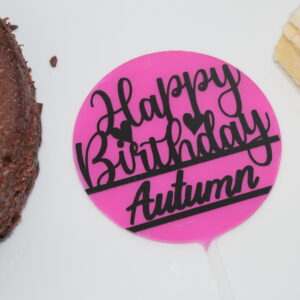 Happy Birthday With Name & Colour Personalisation - 10cm Acrylic Circle Cake Topper
