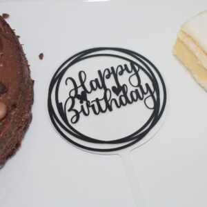 Happy Birthday Hearts - Acrylic 10cm Circle Cake Topper
